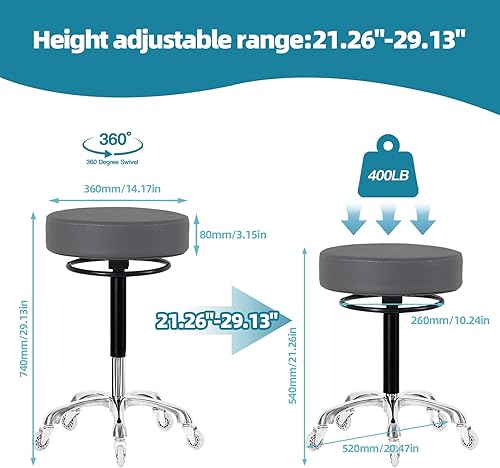 Miniatura 2 de Silla redonda giratoria con ruedas, acolchado grueso y resistente, taburete ajustable con ruedas para médico, médico, salón de masajes, oficina,