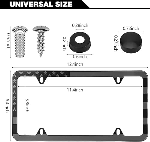 Miniatura 2 de Marcos de matrícula con la bandera estadounidense, paquete de 2 marcos de matrícula patrióticos negros de Estados Unidos, soporte de matrícula de
