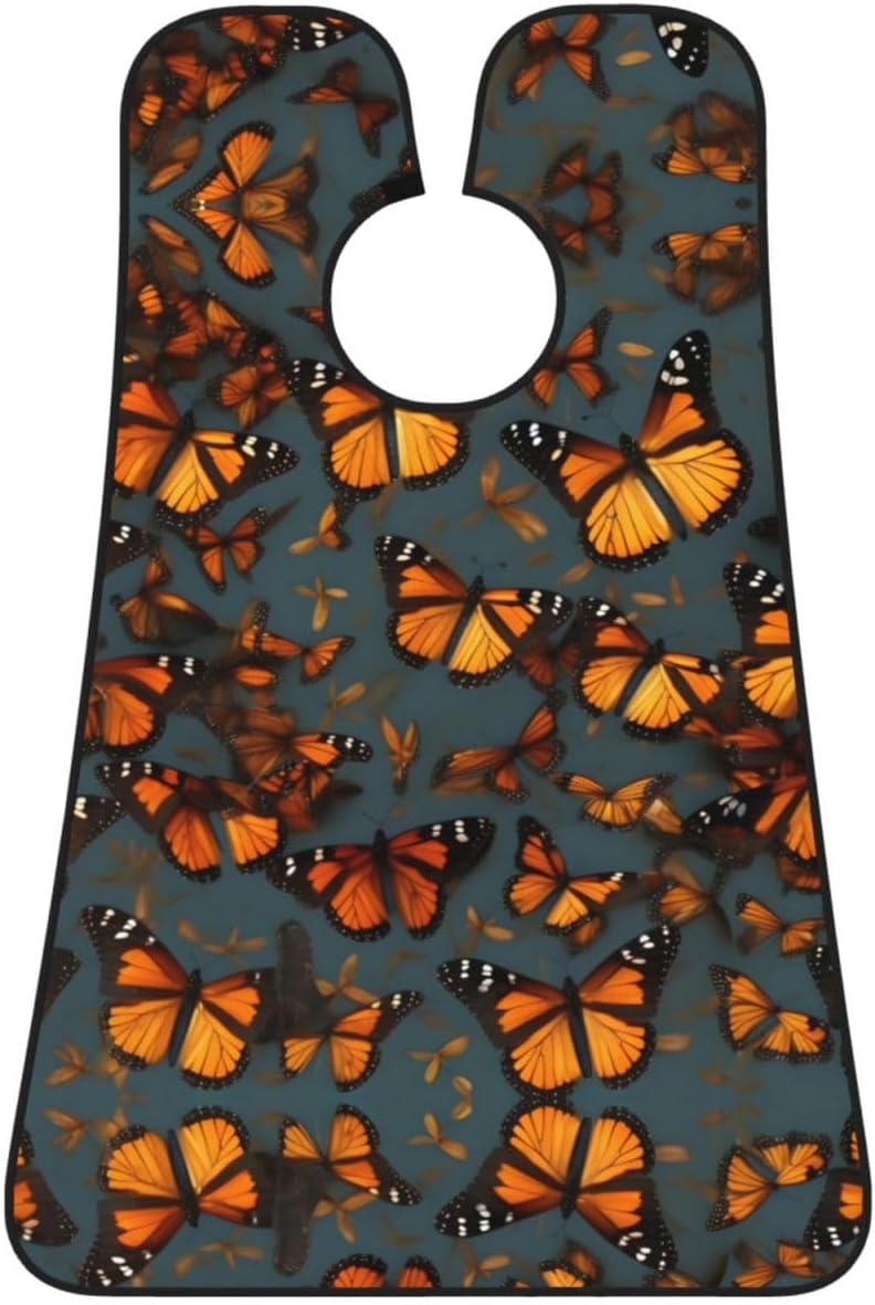 Heaps Of Orange Monarch Butterflies Print Beard Bib Apron, Shaving Apron For Dad, Men'S Hair Catcher For Shaving Best Gifts For Dad
