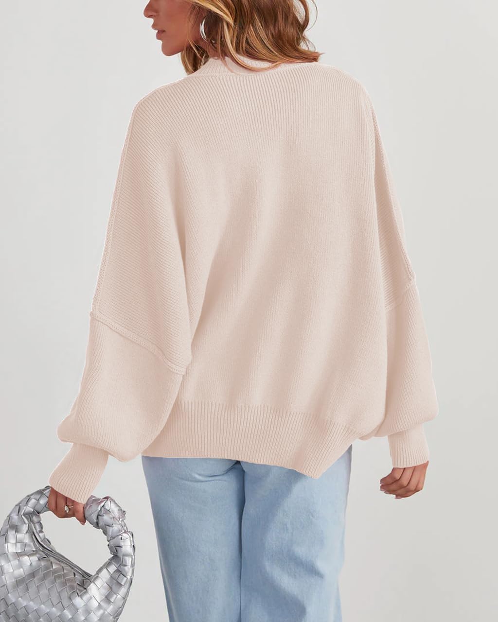 Women's Oversized Sweaters 2025 Crewneck Long Sleeve Batwing Pullover Tops - Image 3
