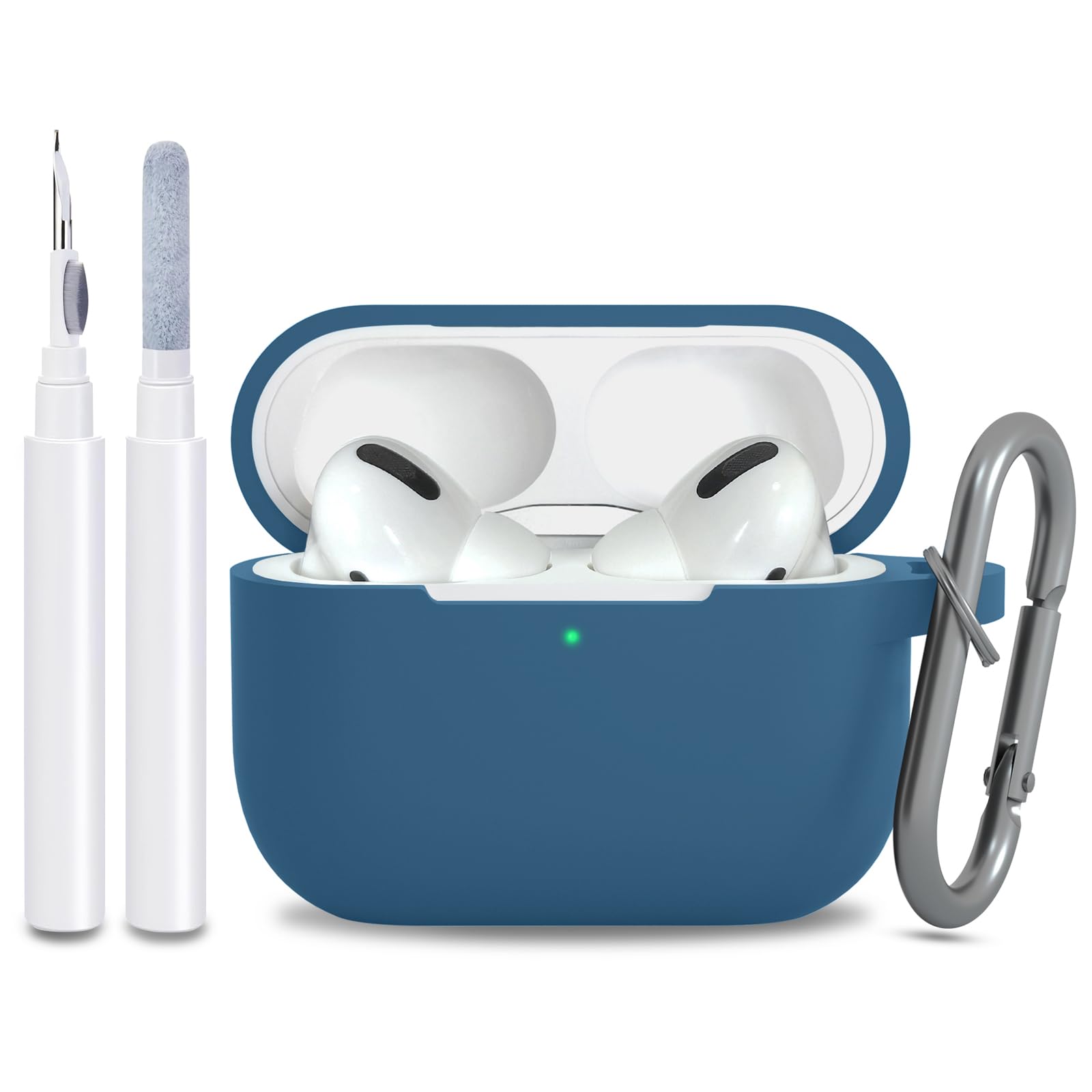 for AirPods Pro 2nd 1st Generation Case Cover with Keychain, Protective Soft Silicone Skin Accessories for Apple AirPods Pro Charging Case 2022/2019, Front LED Visible, Sea Blue