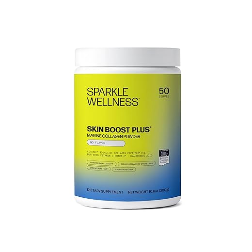 Sparkle Wellness Marine Skin Boost Plus (No Flavor) [50-Serves] | Collagen Powder Supplement with Marine-derived VERISOL Bioactive Hydrolyzed Collagen Peptides, Vitamin C & Hyaluronic Acid