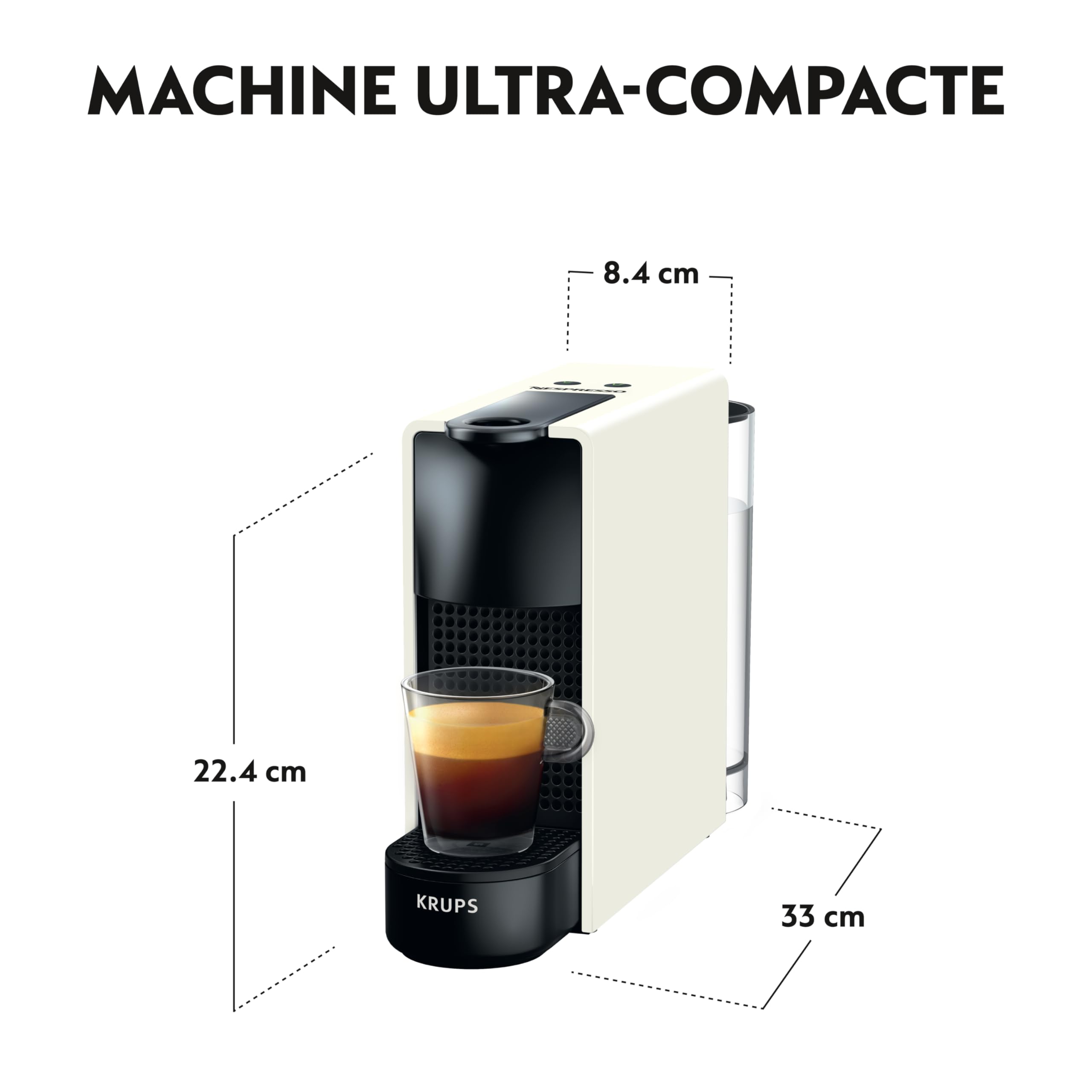 Nespresso Krups Machine à Café Essenza Mini Blanche, 19 Bars + Kit de Bienvenue, Design Compact, Expresso et Lungo, Arrêt Automatique, YY2912FD