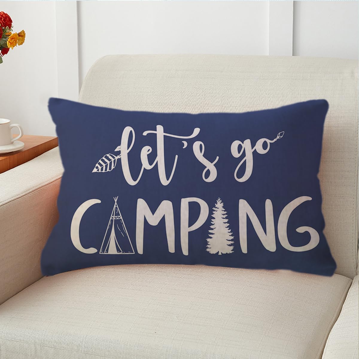 Adventure Camper Decorative Lumbar Pillowcase Double-Sided Let’s Go Camping/Adventure Awaits Throw Pillow Covers Cabin/Camper Cushion Covers 12x20,2Pack for Sofa/Couch/Porch (Blue) - Image 3