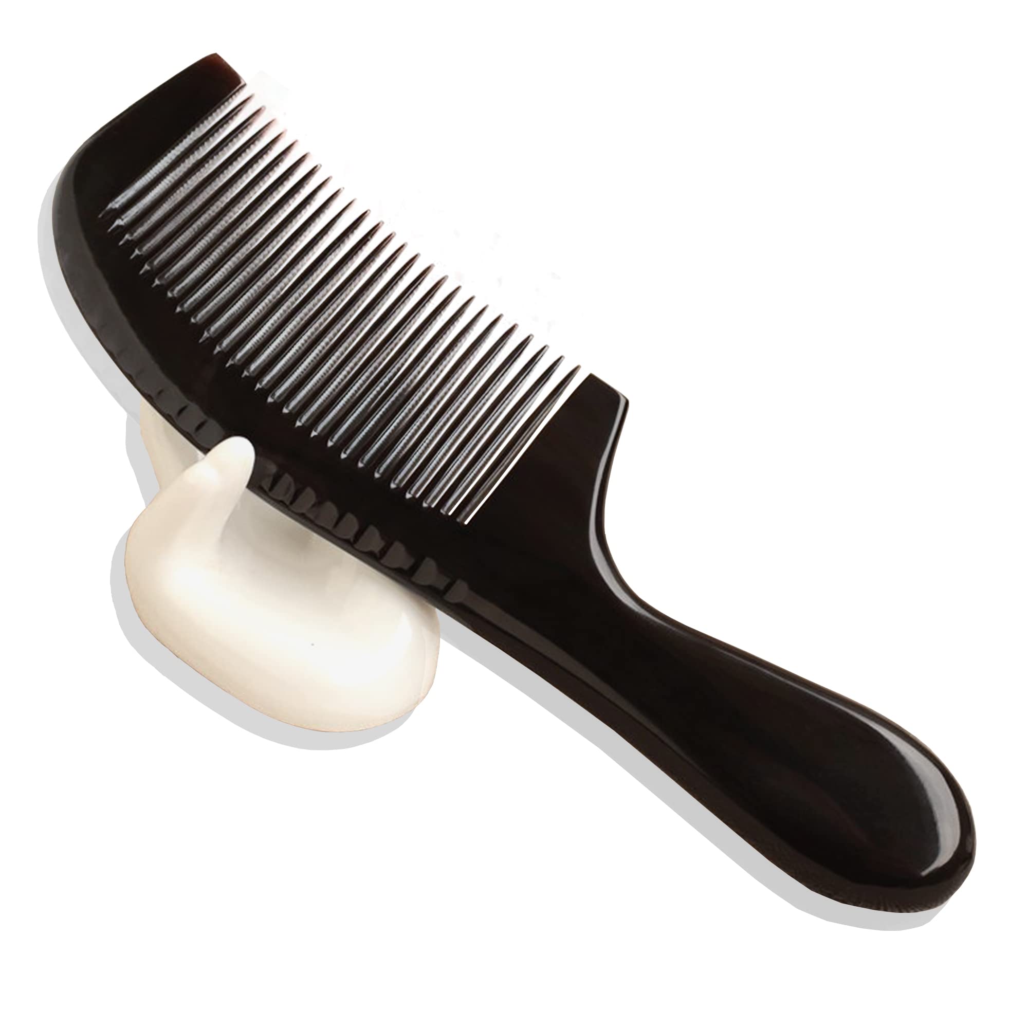 Natural 7.5inch Black Buffalo Ox Horn Comb Handmade Premium Quality Anti-Static Full-tooth Horn Comb Portable Bag Comb Massage Hair Comb(1Pcs)