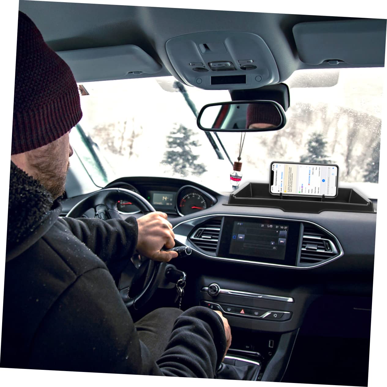 PLAFOPE Supporto Telefono Auto da Cruscotto in Abs Nero, Anti-sdrucciolo | Vaschetta Multiuso Lavabile, per Auto e Smartphone, Resistente All’usura, Formato Compatto