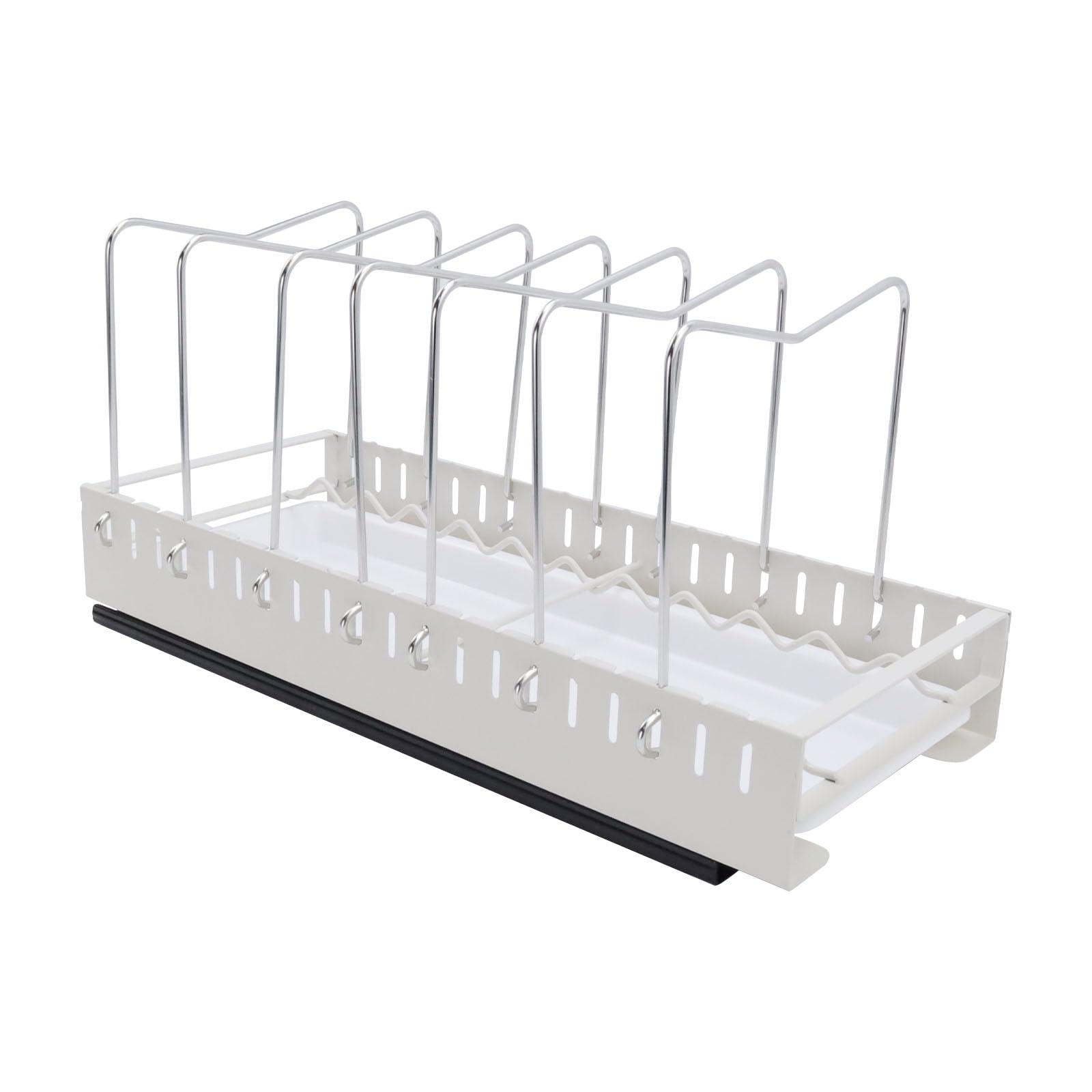 Semetall Pull Out Pot Rack Organizer,7 Adjustable Dividers Pot and Pan Organizer Rack,Pot Lid Organizer Holder for Kitchen Cabinet Pantry Countertop,White