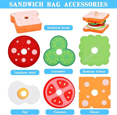 Miniatura 4 de Juego de juego de simulación de alimentos, juguete apilable de hamburguesa de madera, juguetes apilables de hamburguesas Montessori, juguete