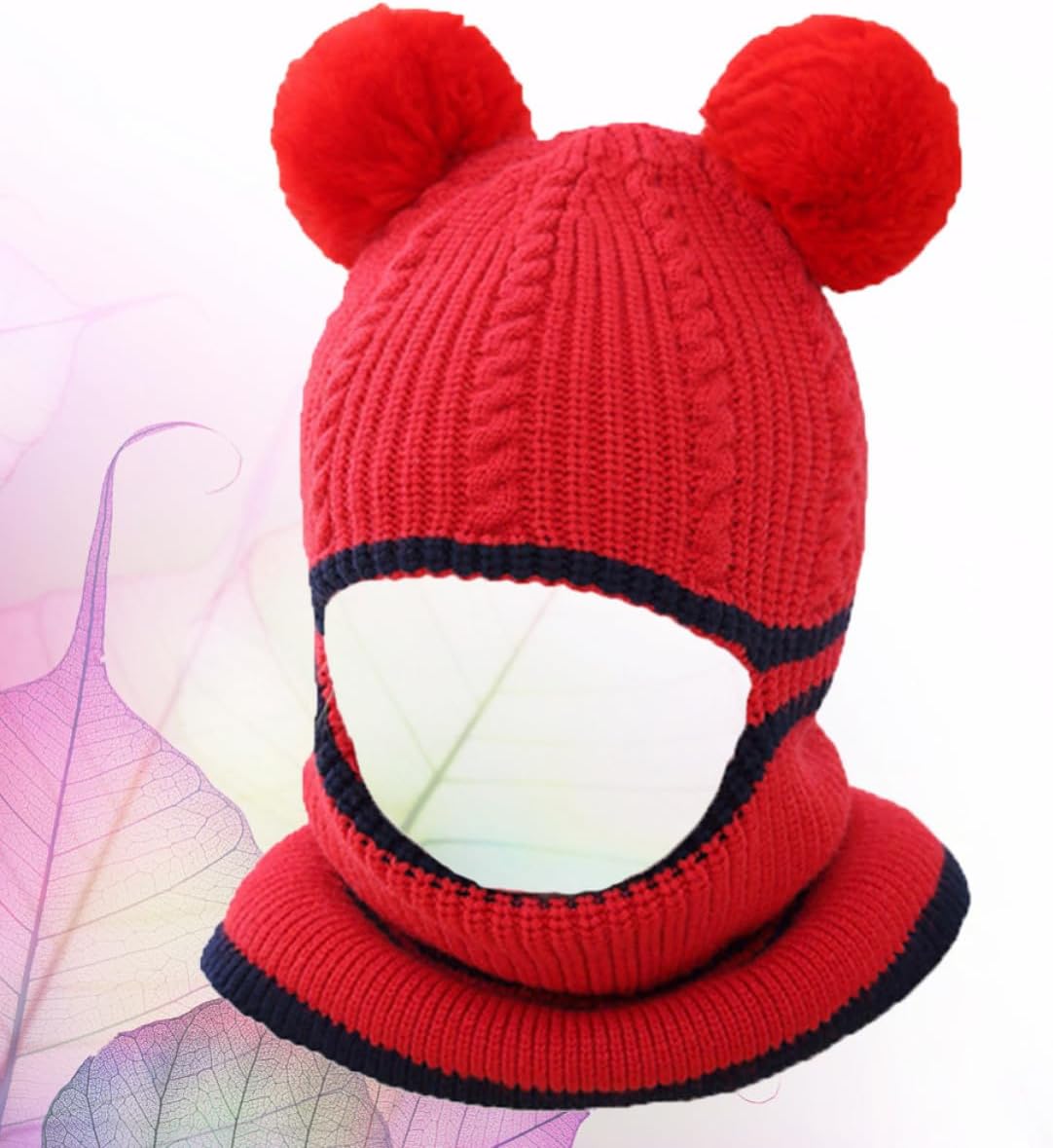 Warm Woolen Hat with Scarf Integrated for Autumn Winter Red