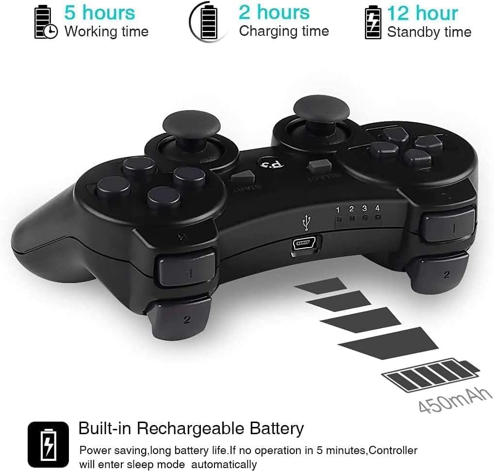 2 Pack Wireless PS3 Controllers for Playstation 3 Console (Black + Black)
