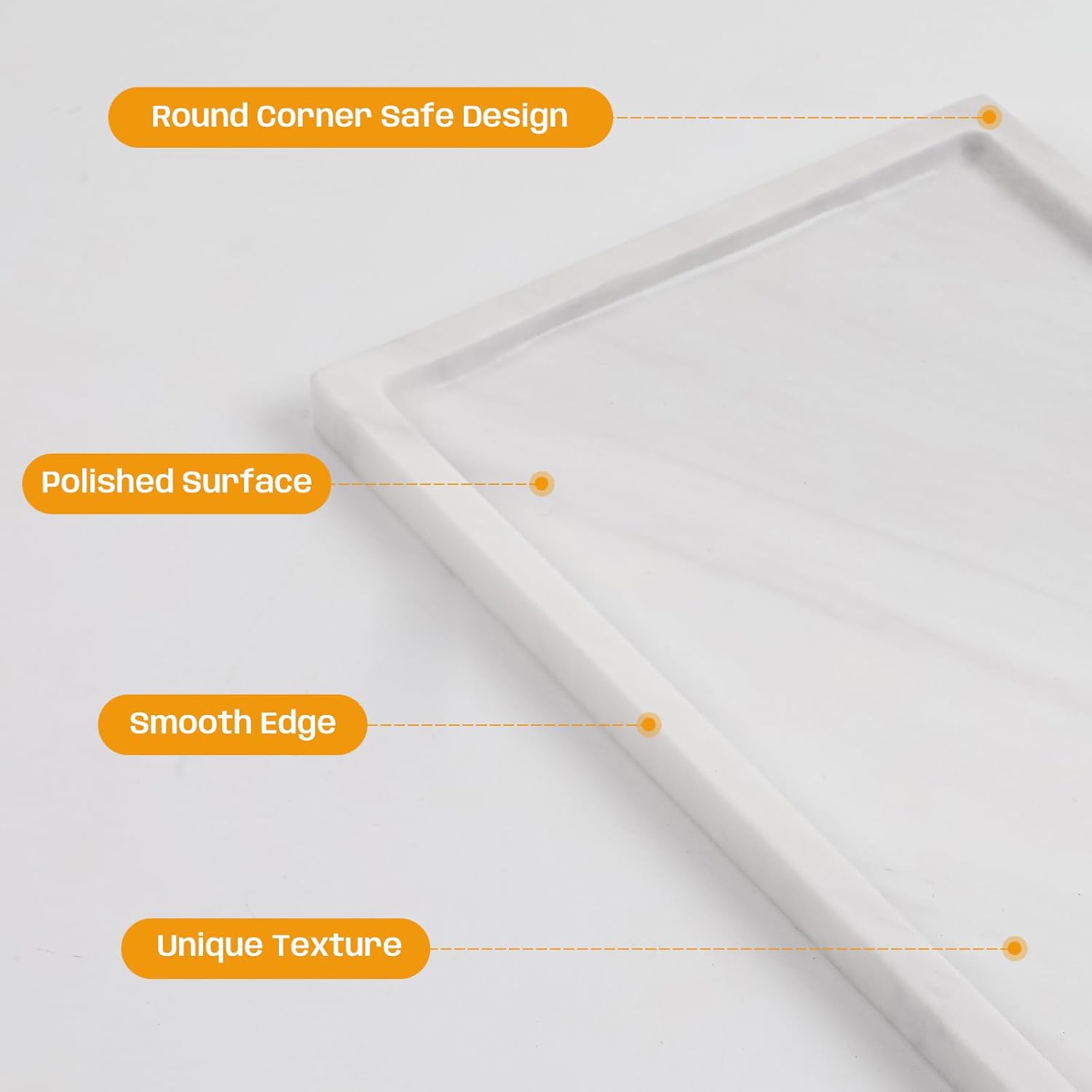 White Marble Vanity Tray, Rectangle Stone Vanity Trays for Perfume, Cosmetics, Jewelry, Candle, 12 x 8 Inch