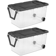 160 Quart Extra Large Wheeled Stackable Storage Containers 2 Pack, Clear Durable Plastic Bins with Latch Lid & Pull Handle for Garage & Home Organization