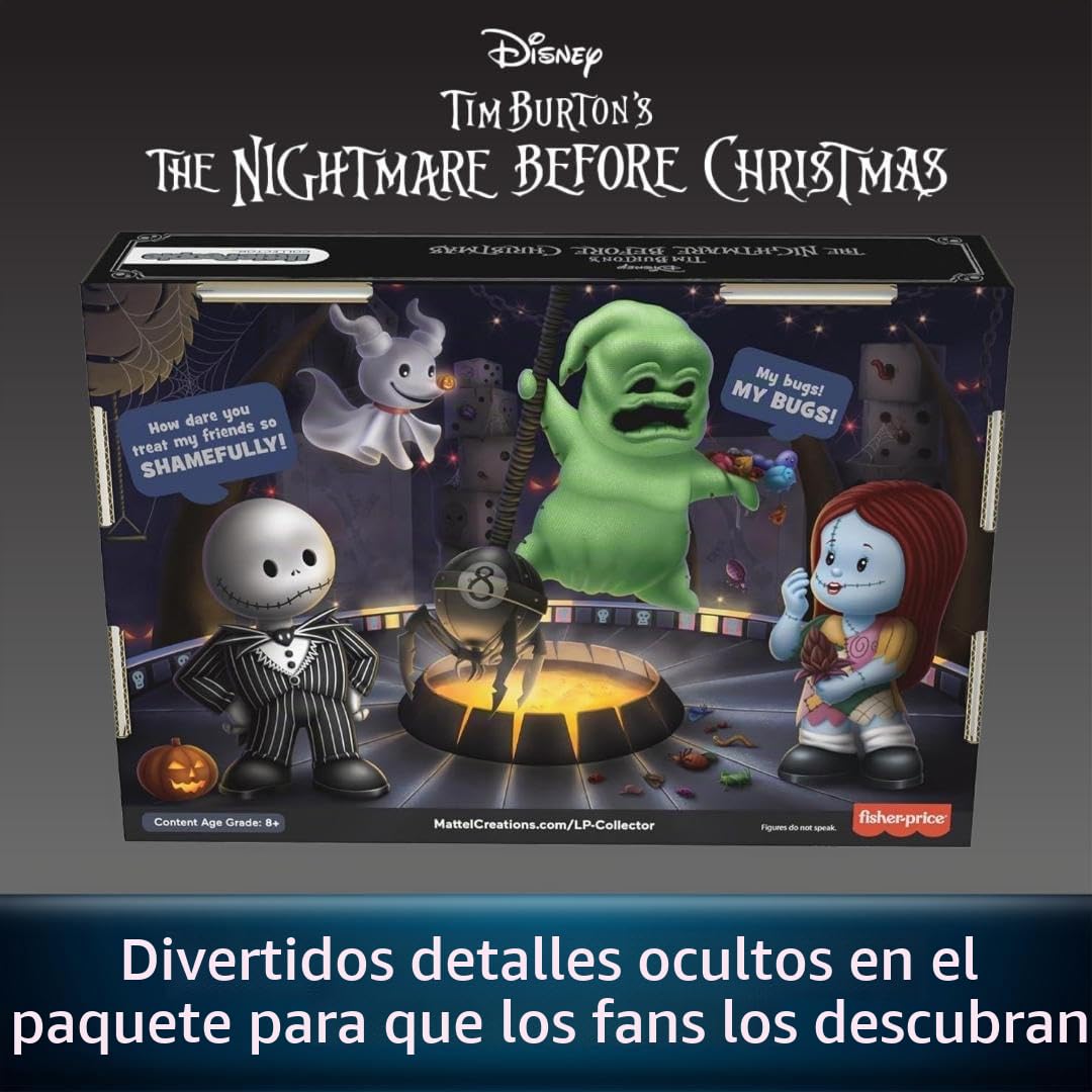Conjunto de 4 figuras de “Pesadilla antes de Navidad” de Little People Collector, inspirado en la película de Tim Burton de Disney, juguete coleccionable, +8 años (Mattel HNW96)
