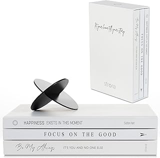 STRONA Book Decor Set - 3 Decorative Books for Home Decor with Black Metal Sculpture - Faux Books for Bookshelf Decoration, Coffee Table Decor, Modern Book Stack, Fake Books Decor, Book Shelf Accent