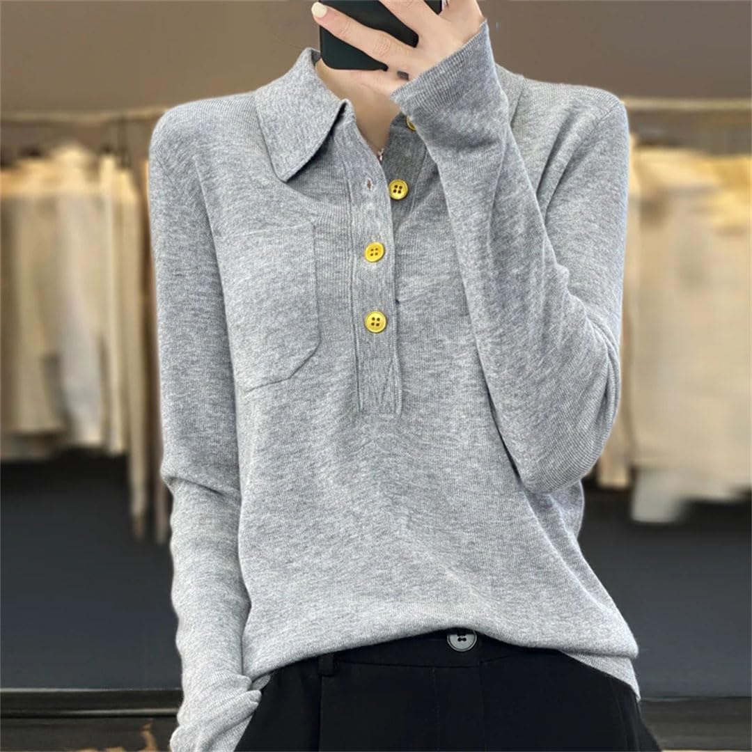 Polo Weater Pull en Laine Tricoté pour Femme Haut Décontracté