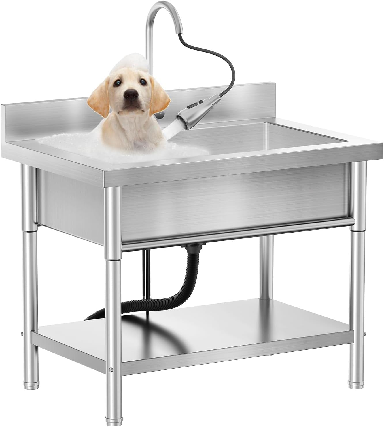 40“ Stainless Steel Utility Sink,Size 39.37"*23.6"*31.5",Hot and Cold Dual Water Pull-out Faucet With Three Water Outlet Modes,Suitable For use in Kitchens, Bathrooms, Outdoor Sinks.