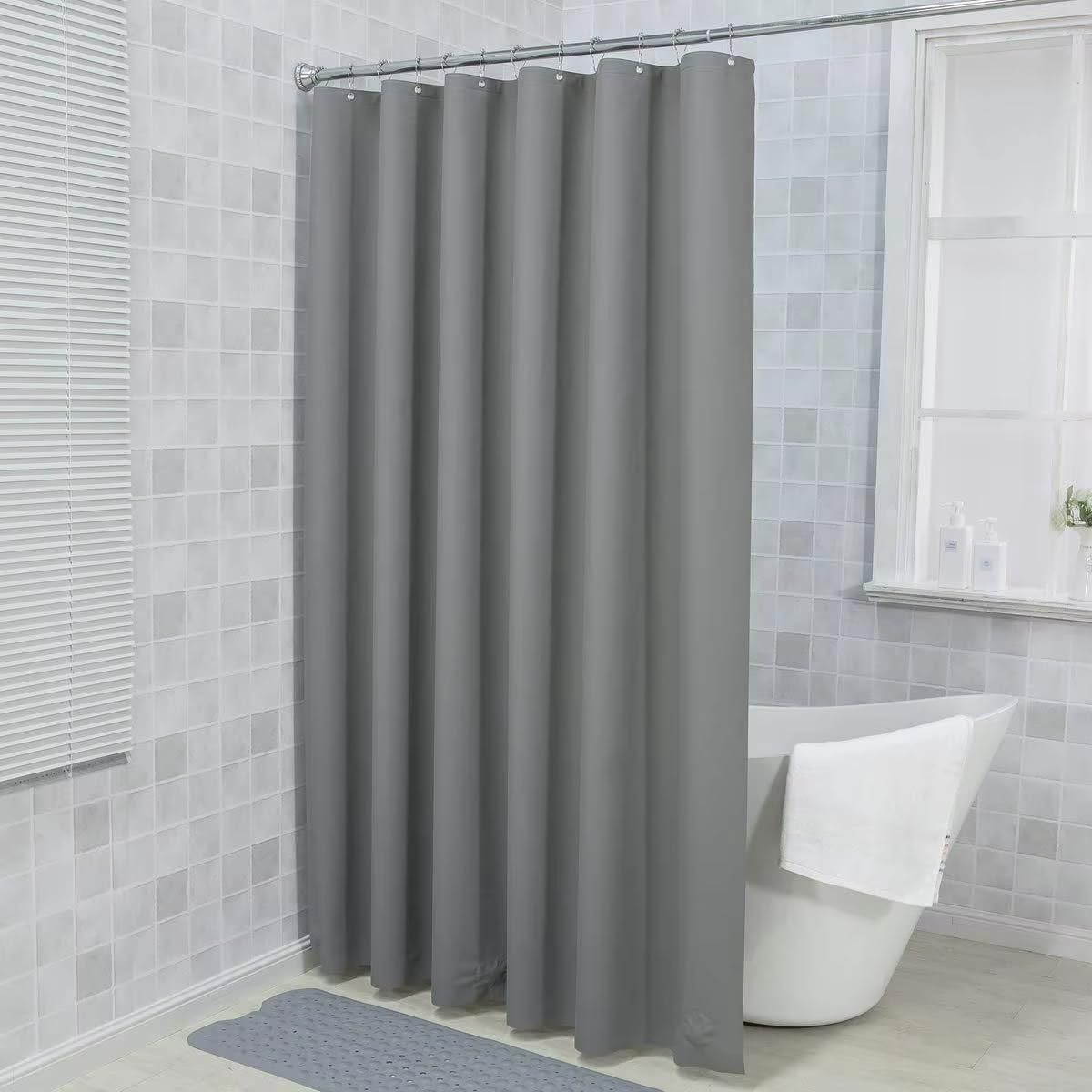 Rideau de douche gris imperméable idéal pour cabine de douche et baignoire