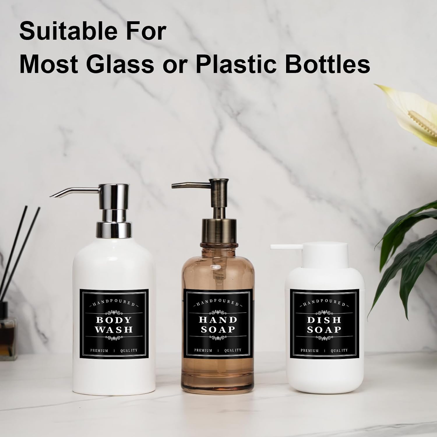 12Pcs Black Waterproof Minimalist Bathroom Bottle Labels Removable Organization Stickers for Hand Soap Dish Soap Body Wash image 3