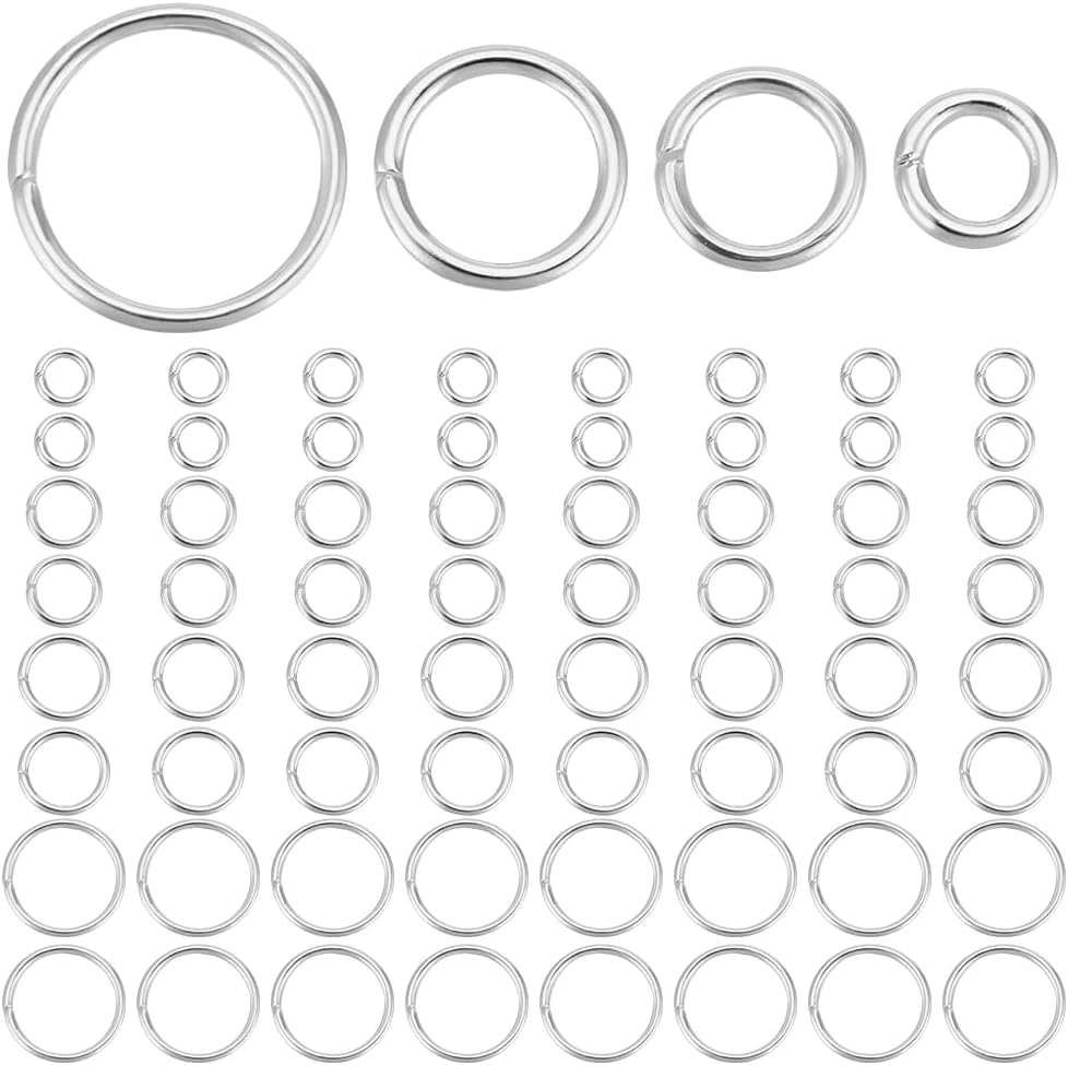 Beebeecraft 600Pcs 4 Sizes Jump Rings 925 Sterling Silver Plated 304 Stainless Steel Open Connector Ring Silver Bulk 20 Gauge for Jewelry Making DIY 4mm/5mm/6mm/8mm