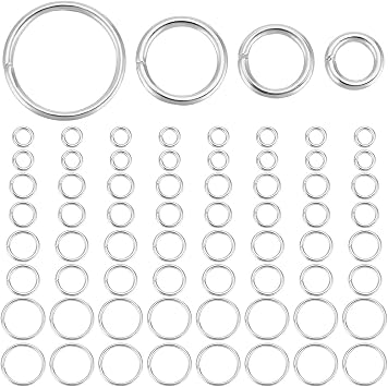Beebeecraft 600Pcs 4 Sizes Jump Rings 925 Sterling Silver Plated 304 Stainless Steel Open Connector Ring Silver Bulk 20 Gauge for Jewelry Making DIY 4mm/5mm/6mm/8mm