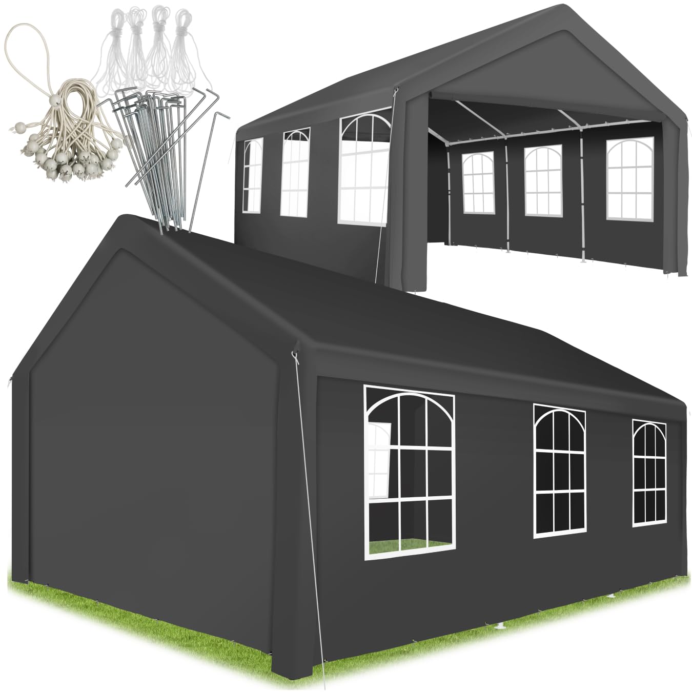 tectake® Pavillon, Partyzelt 4x6 m, 100% wasserdicht, Gartenpavillon mit 4 Seitenwänden, Festzelt mit UV-Schutz, Eventzelt, inkl. Erdnägel und Spannseile, für Festival, Hochzeit, Party - grau