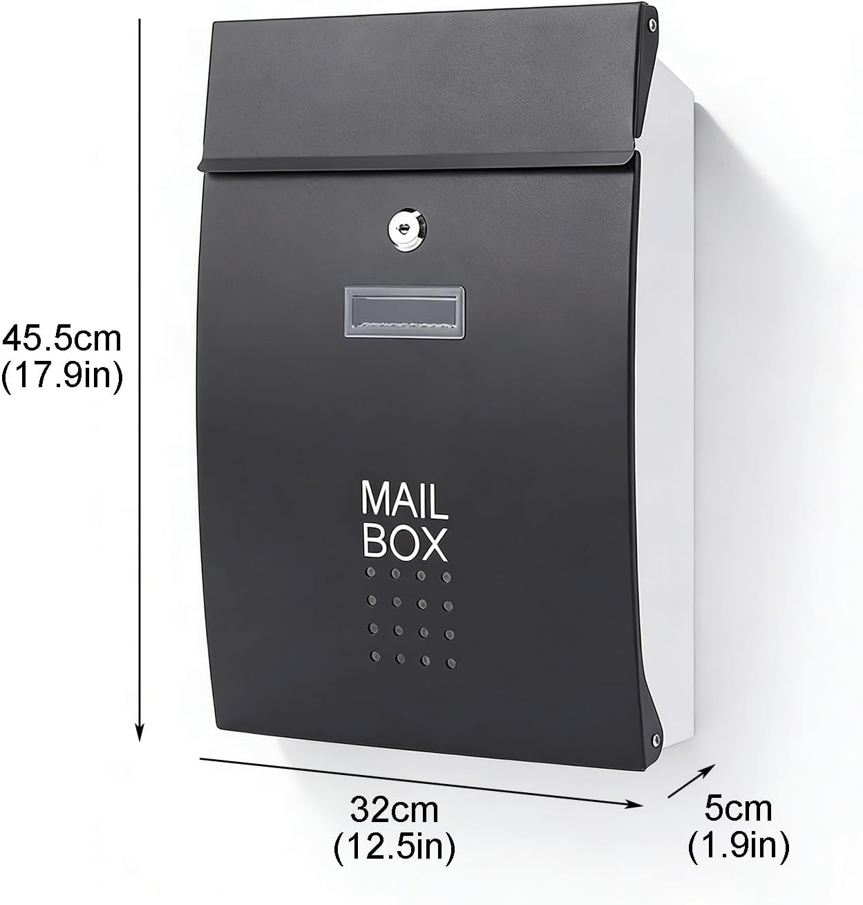 Wall Mount Mailbox, Mail Box with Lock and Slot for Envelope, Easy to Install, Rust Resistant Metal Mailbox for Outdoor Office and Home(Black)