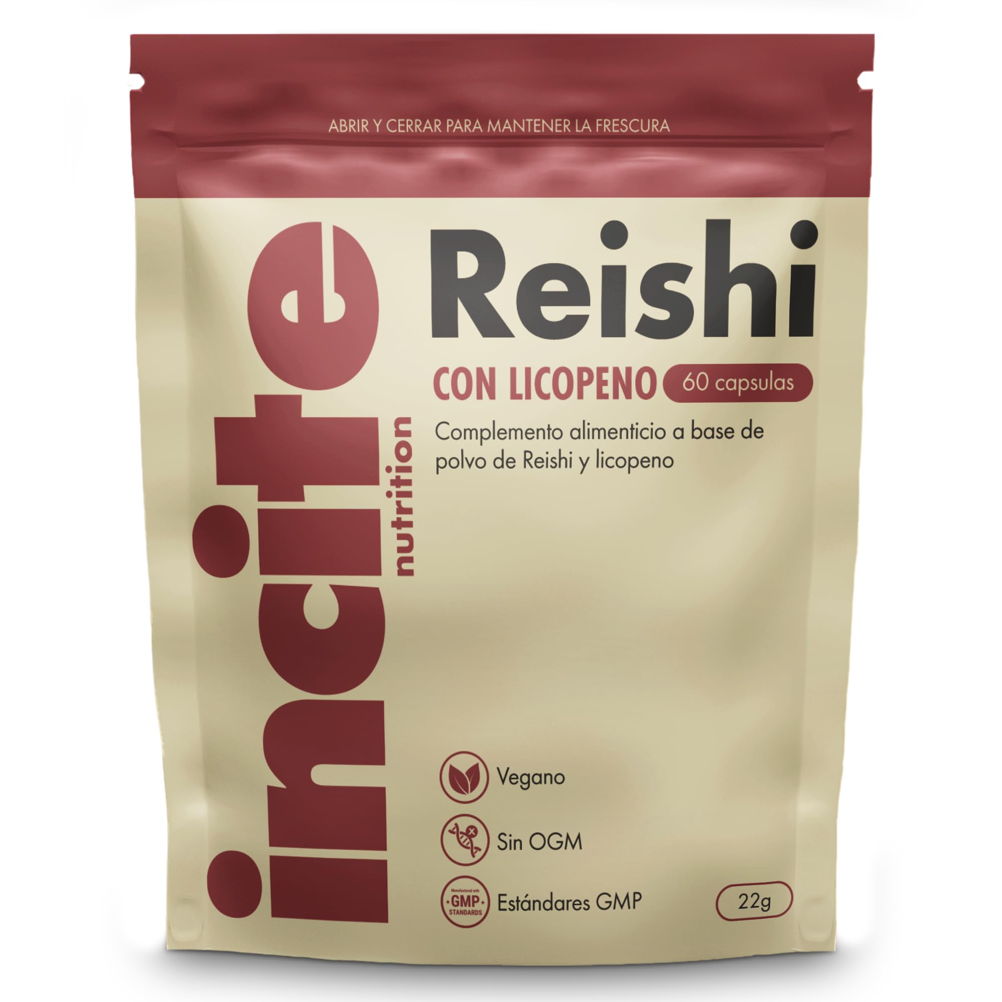Incite Nutrition Reishi + Licopeno Complex – 60 cápsulas veganas | Apoyo inmunitario y antioxidante | Polvo de reishi (Ganoderma lucidum) y licopeno al 10% | Sin conservantes