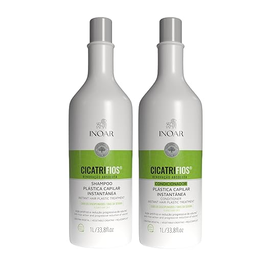 Inoar, Kit CicatriFios Plástica Capilar – Shampoo e Condicionador 2x1L, Redução de Frizz, Brilho Intenso, Hidratação Profunda, Proteção Térmica e Volume Controlado