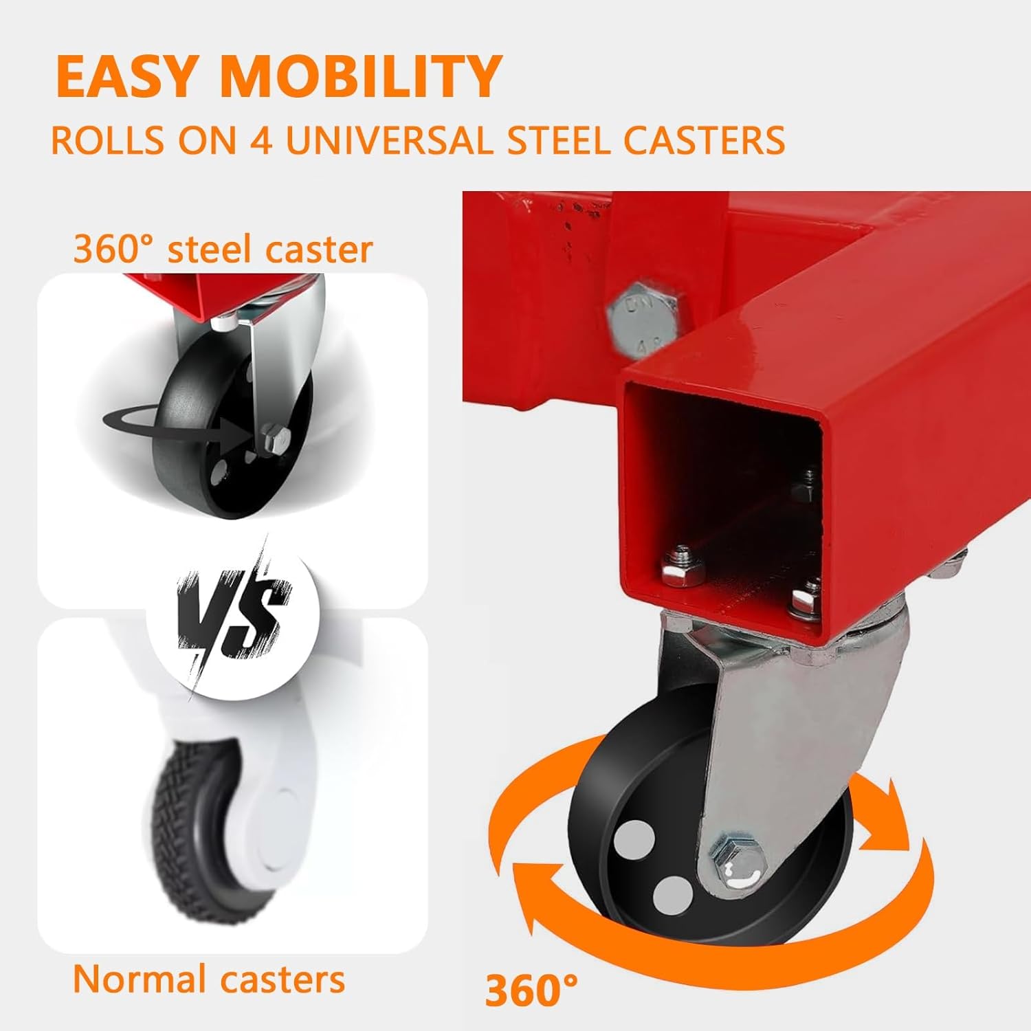 Engine Hoist - 2 Ton Folding Cherry Picker, Heavy Duty Hydraulic Crane, 6 Casters, 4400 LBS Capacity, Engine Crane for Workshops Garage Warehouse