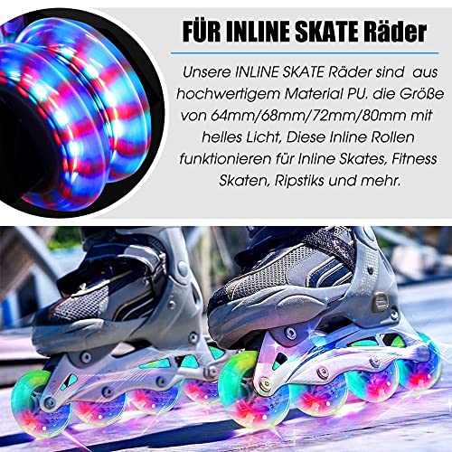 8 Pack Leuchtende Inline Skate Rollen - 72mm 76mm 80mm led Inliner Skate Räder mit kugellager ABEC-9 - Led Skate Rollen | 82a 85a Inline Skate Räder Wheels für K2 Hudora Gonex Apollo