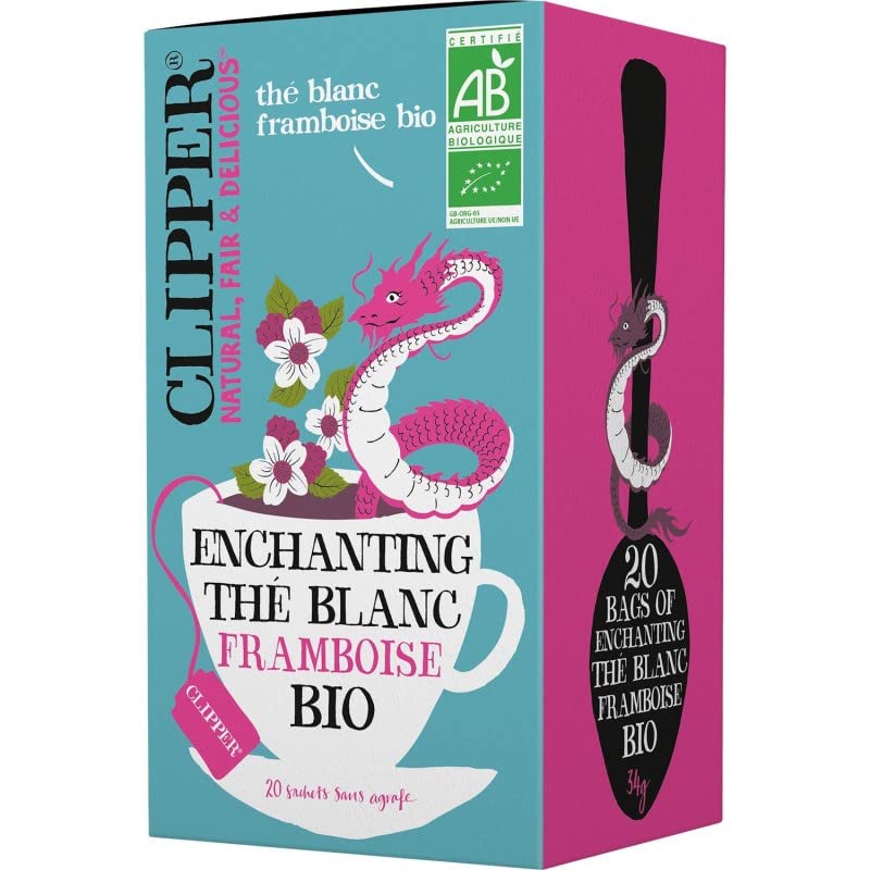 CLIPPER THÉ BLANC FRAMBOISE BIO 34G, LOT DE 4 SERVITTE HYGIENIQUE STANDARD, COTON, CLASSIQUE, 1 UNITÉ, SANS PARFUM, RESPECTUEUX DE L'ENVIRONNEMENT