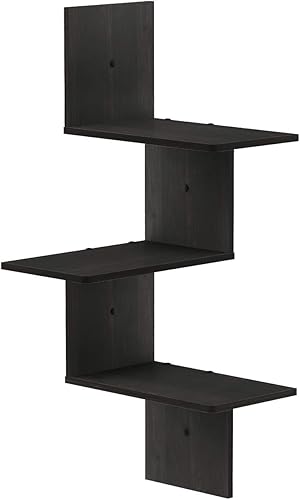 Miniatura 33 de Furinno Estantería radial para esquina de pared, montaje flotante de 3 niveles Roble francés gris/negro.,Espresso / negro,Espresso,Roble
