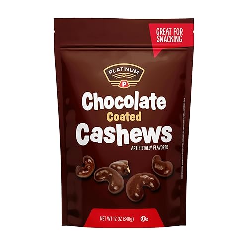 Platinum - Anacardos recubiertos de chocolate bolsa resellable de 12 oz | Anacardo saborizado cubierto de dulce de chocolate, nueces tostadas |