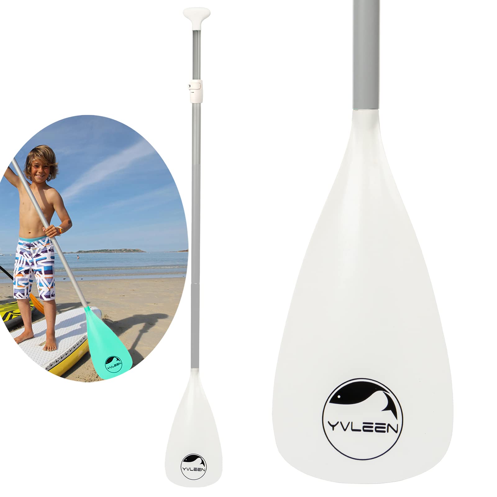 YVLEEN Kids SUP Paddle - 3 Piece Adjustable Stand Up Paddle Board Paddles - Durable, Lightweight & Floating Paddleboard Oar