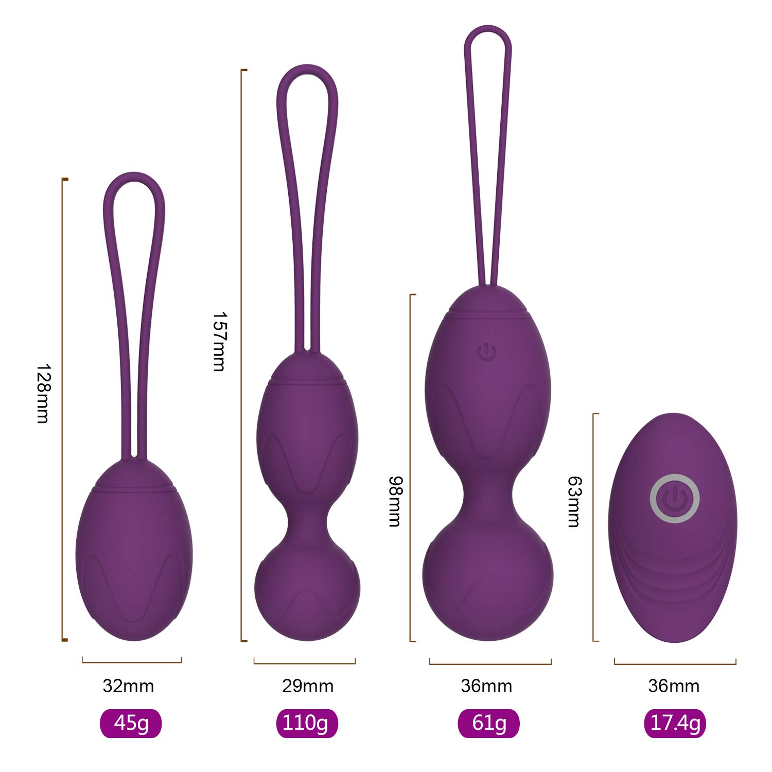 Boules de Geisha - geisha Masseur 2 en 1 Ben Wa pour débutants silicone amélioré Système de Kegel pour plancher pelvien rechargeable Violet