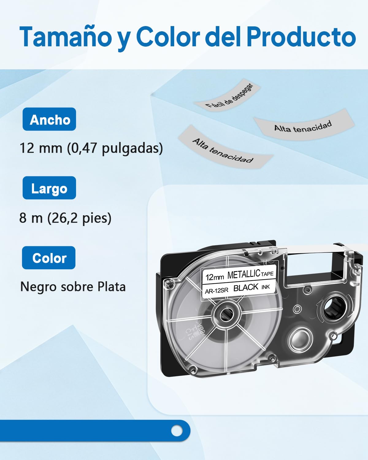 Paquete 20 Cinta Compatible Casio XR-12SR Negro sobre Plata 12 mm