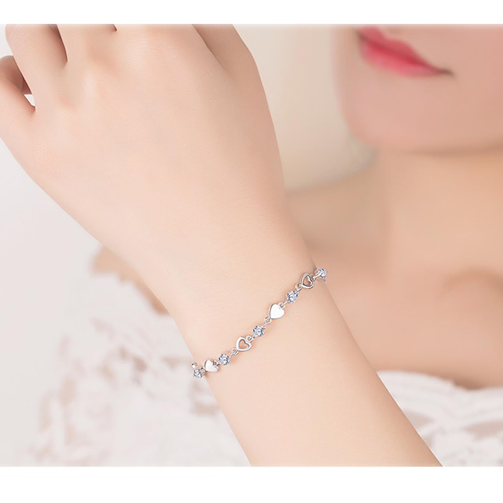Braccialetto Donna del Cuore per Le Donne Gioielli Regolabili Carino Minimalista Regalo Trendy Fashion Accessory-Bianco