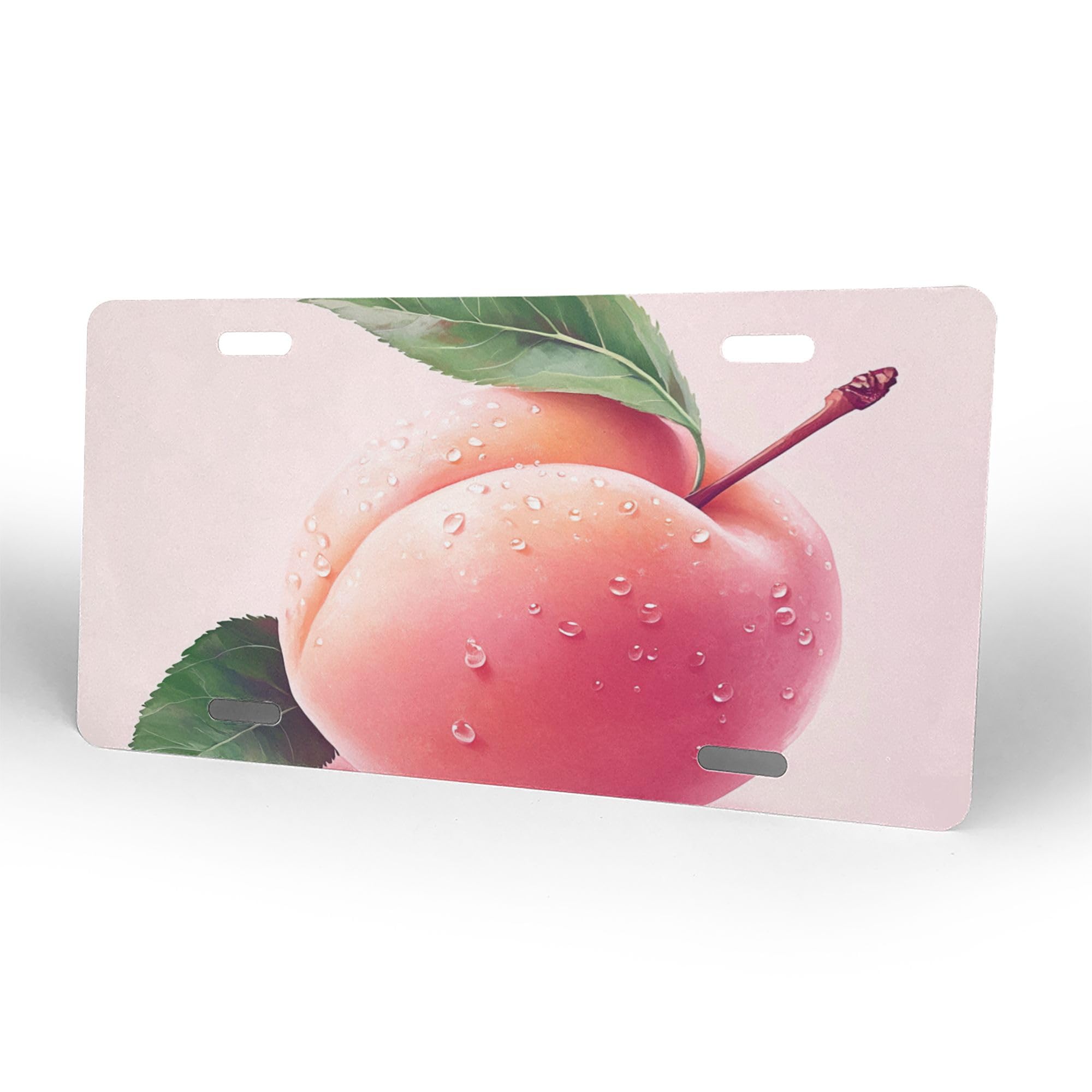 Peach Fruit License Plate, Decorative Car Front License Plate, Aluminum Novelty License Plates Vanity Tag Metal Car Plate for Women 6 X 12 Inch