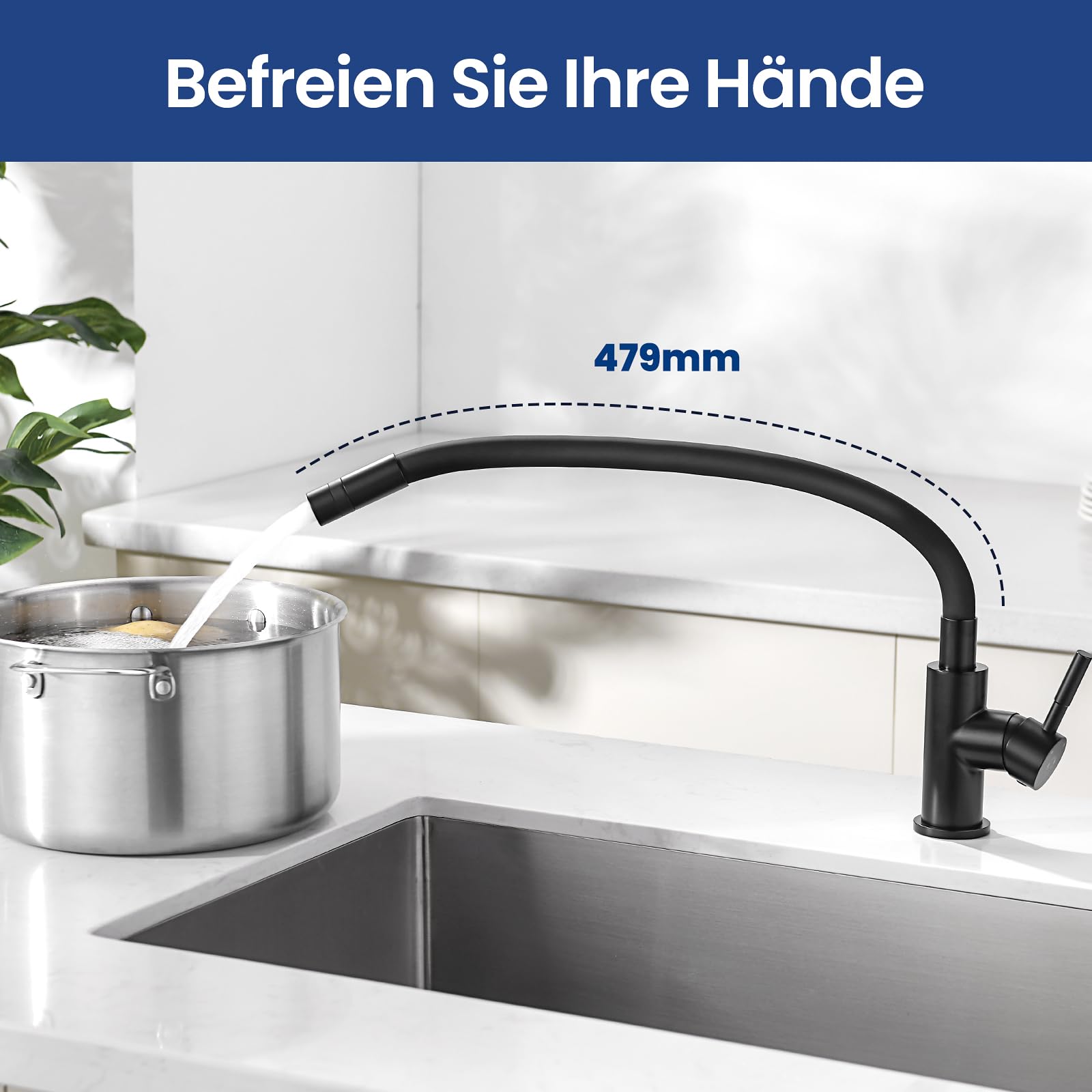 CECIPA Robinet Cuisine Noir Flexible Avec 2 Types de Jets, Mitigeur Rabattable, Eau Chaude et Froide, Pivotant à 360°