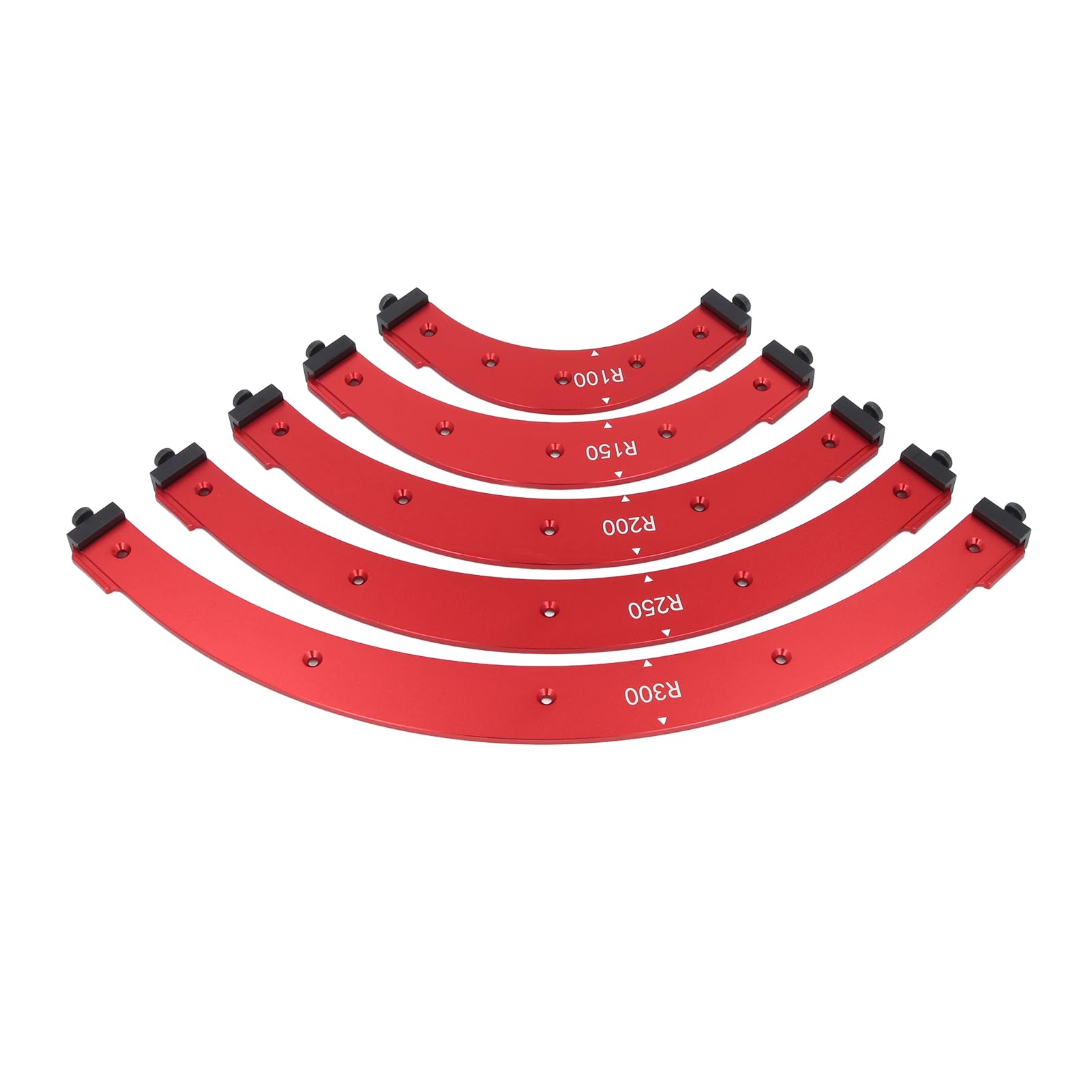 Set di modelli di maschere angolare in lega di alluminio R100-300, guida per router per la lavorazione del legno a 5 pezzi per bordi del gabinetto, strumento di taglio manuale per
