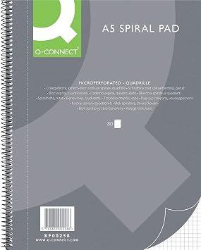 Q-Connect Spiral Notebook A5 Squared / 80 Sheets / 160 Pages/Notebook Spiral Pad/Notepad with Spiral Bound/School Pad Writing Pad