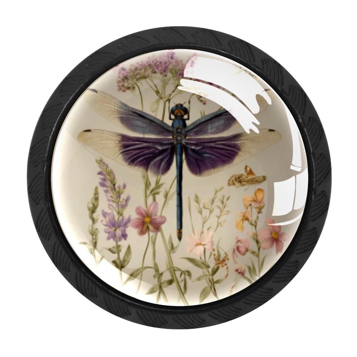 4 PCS Cabinet Knobs, Dragonfly Wildflower Drawer Knobs Dresser Handles