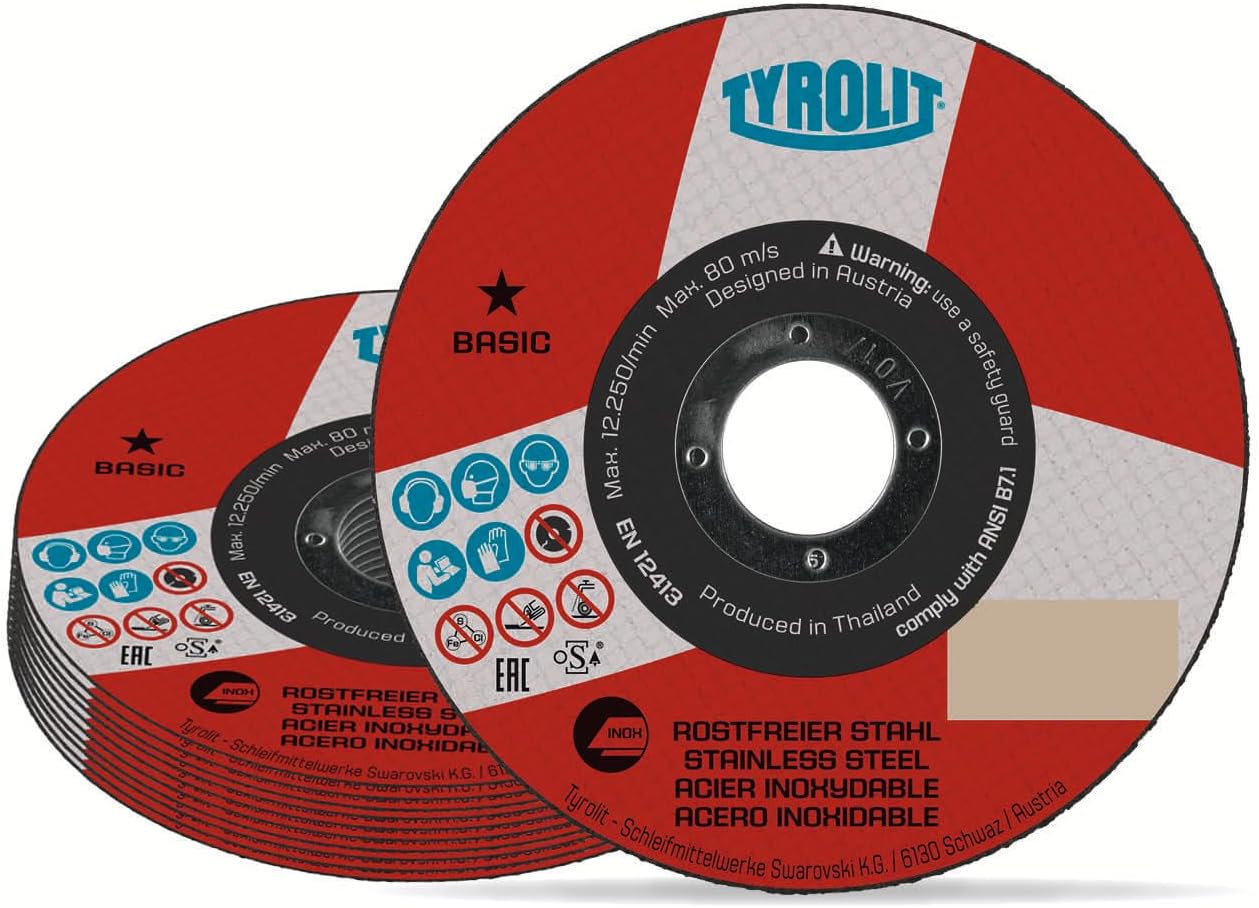 Tyrolit -5 inch super thin cutting wheel for stainless steel - 25 x angle grinder disc 125mm x 1.0 x 22.23 - metal cutting discs for metal sheets, profiles, pipes, rods & solid material