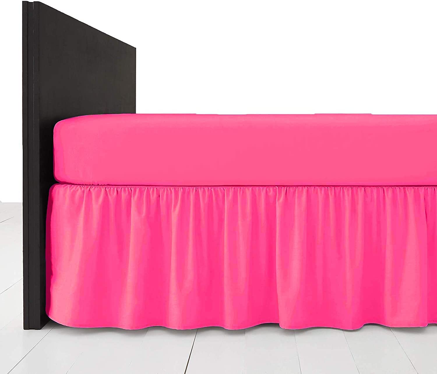 R&Z Fuscia Plain Dyed Pollycotton Frilled Bed Base Valance Sheet (, Double)