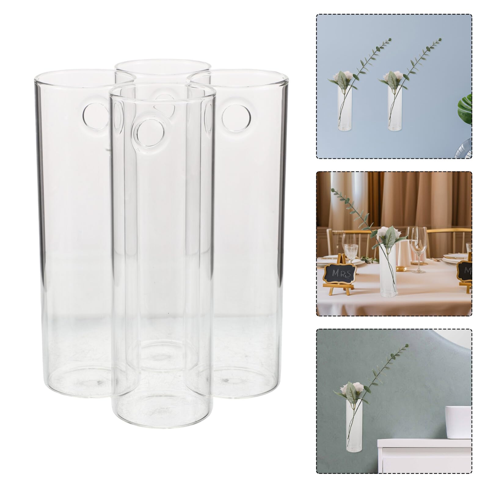 SHINEOFI Lot de 4 Sets de Vases Hydroponiques Muraux Cylindriques en Verre Transparent Jardinières Suspendues pour Propagation de Plantes Culture Hors-Sol Décoration Intérieure pour