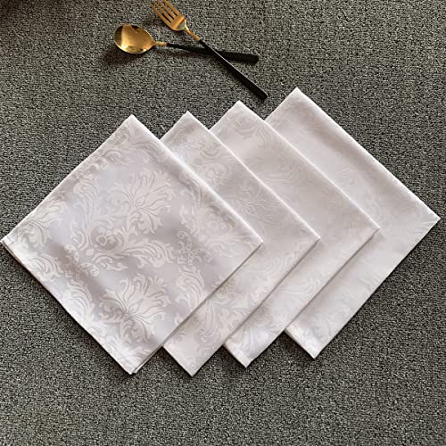 White Cloth Napkins 20 X 20 Inch Set Of 4, Washable Jacquard Damask Table Napkin For Kitchen Dining, Party, Wedding, Holiday (Square 20 X 20 Inch, 4 Pieces/Packs) #TOP1