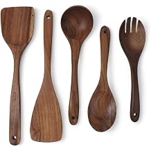 Deconox 5 Par&ccedil;a Doğal Akasya Ağacı Mutfak Gere&ccedil;leri Seti - &Ccedil;izilmez Tahta Kep&ccedil;e, Spatula, Servis Kaşığı ve &Ccedil;atalı