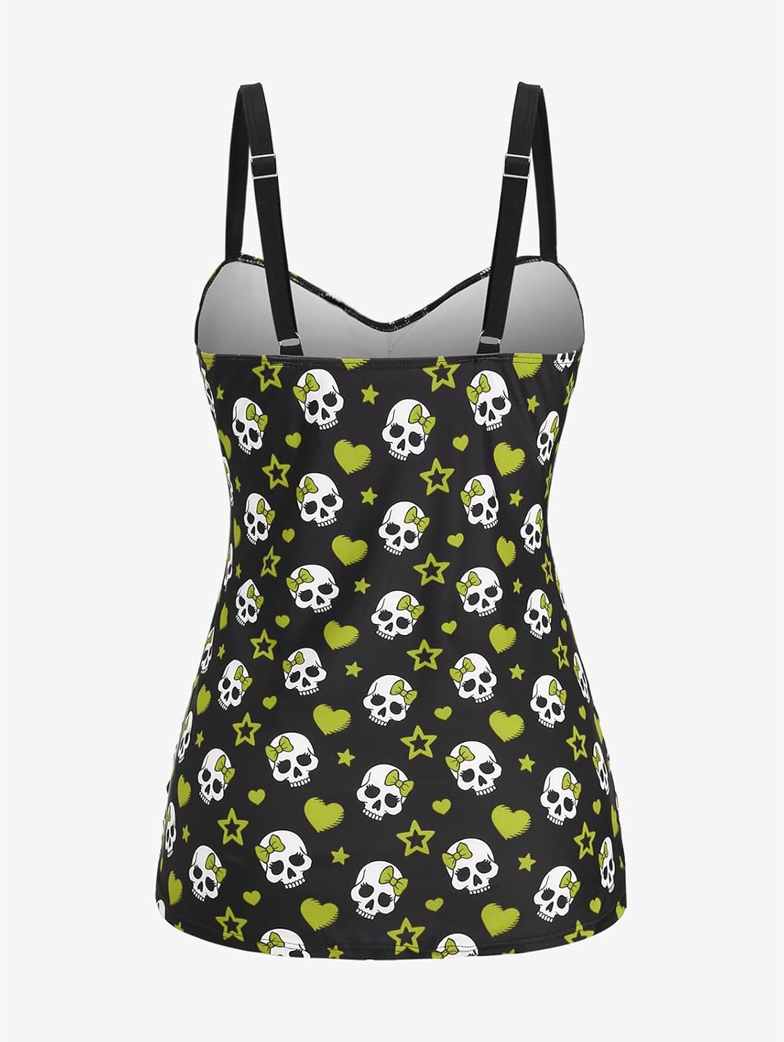 ROSE GAL Rosegal Plus Size Women 2 Piece Swimsuit Skull Heart Print Ruched Tummy Control Tankini Swimwear