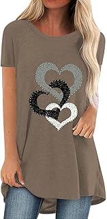 Womens Graphic Tunic Tops Cute Love Heart Print Short...