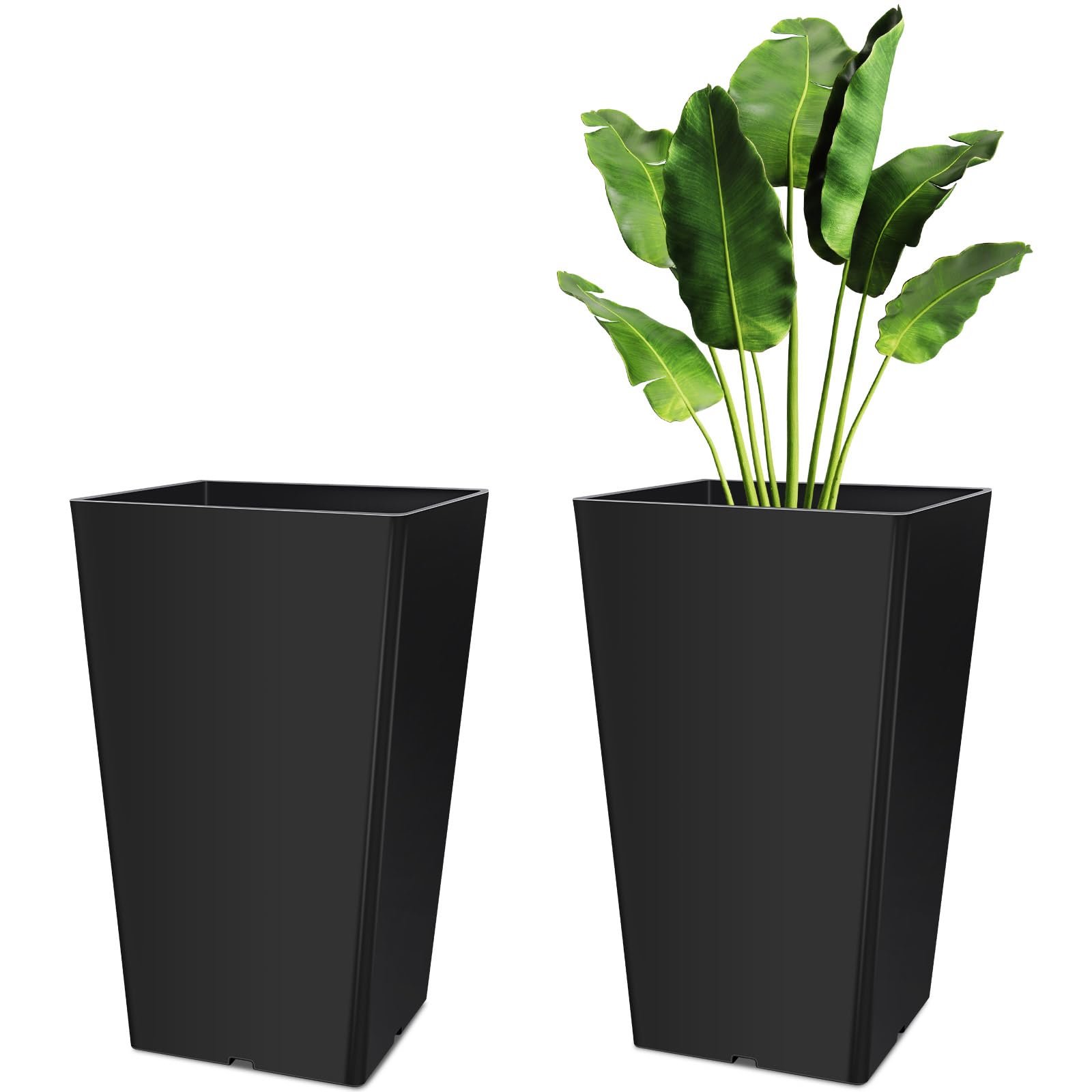 Briwooody Set of 2 15.75 Inch Large Taper Planters Outdoor Indoor Tall Resin Flower Pots with Drainage Holes Modern for Front Door Patio Backyard